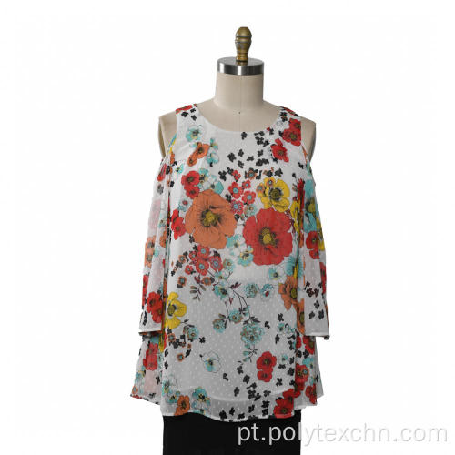 Blusa de mangas compridas com mangas compridas Dot Chiffon Woven